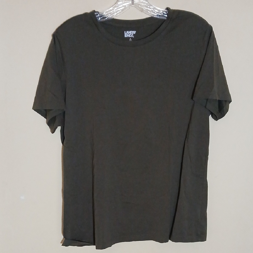 Lands' End Short Sleeve Crew Tee in Olive Green
